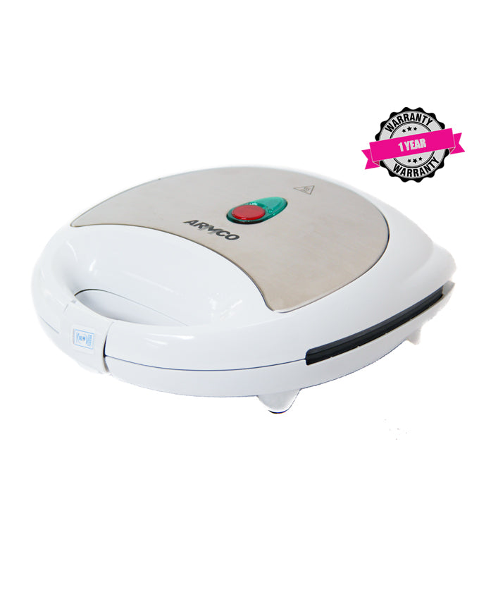 ARMCO AST-T2000 - 2 Slice Non Stick Sandwich Maker, 750W, White & Stainless Steel.