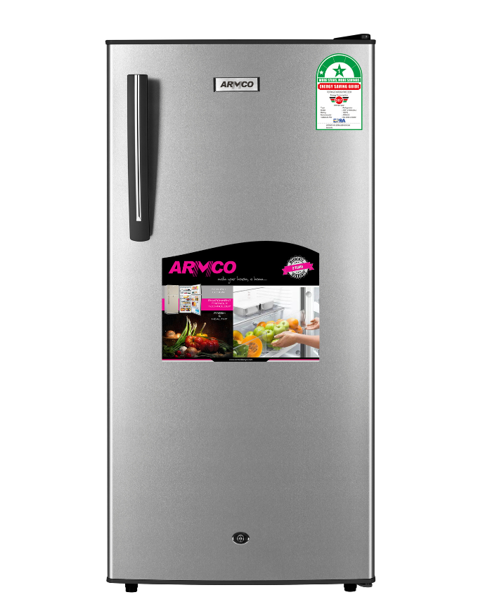 ARF-206G(DS) - Refrigerator (8.0Cu.ft.g) 165L, 1 door, Tempered Glass Shelves, Cool Pack.