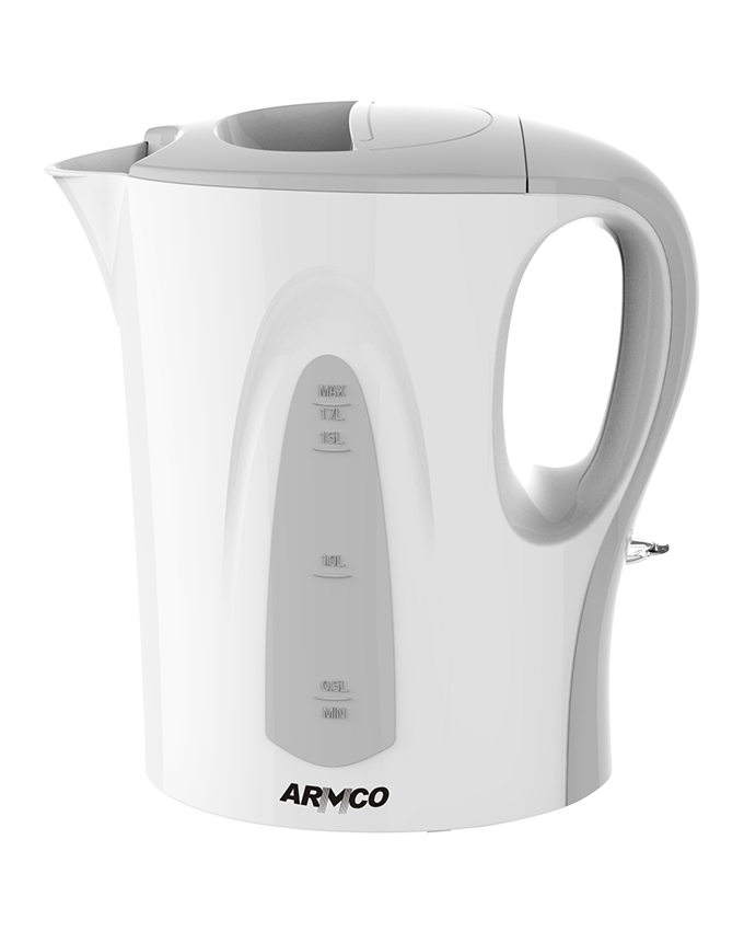 AKT-171CD(W) - 1.7L Plastic Corded Kettle, British STRIX Controller, Dual External Water level indication, Indicator Light, Filter, Auto/Manual Switch off, Overheat protection, White.
