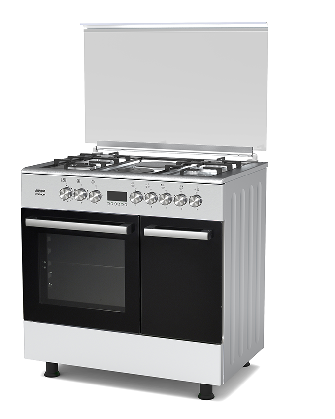 GC-F9642ZBT2(SS) - 4 Gas, 2 Electric, 60x90 Gas Cooker, Full Function Turbo Convection Oven, 1 Rapid Plate, 1 Triple Wok Burner , Cast Iron Pan Supports, EU Standard Flame Failure Device, Rotisserie, Mechanical Timer, Sabaf Italian Burners.