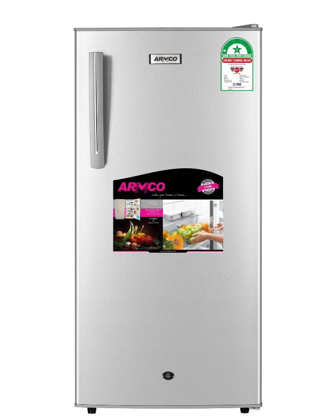 ARF-206G(SL) - Refrigerator (8.0Cu.ft.g) 165L, 1 door, Tempered Glass Shelves, Cool Pack, Ice Tray, Big Ice Box, Stylish Handle, Lock and Key, Vegetable Crisper, Integrative Fresh Room and Defrosting Tray, External Condenser, Silver.